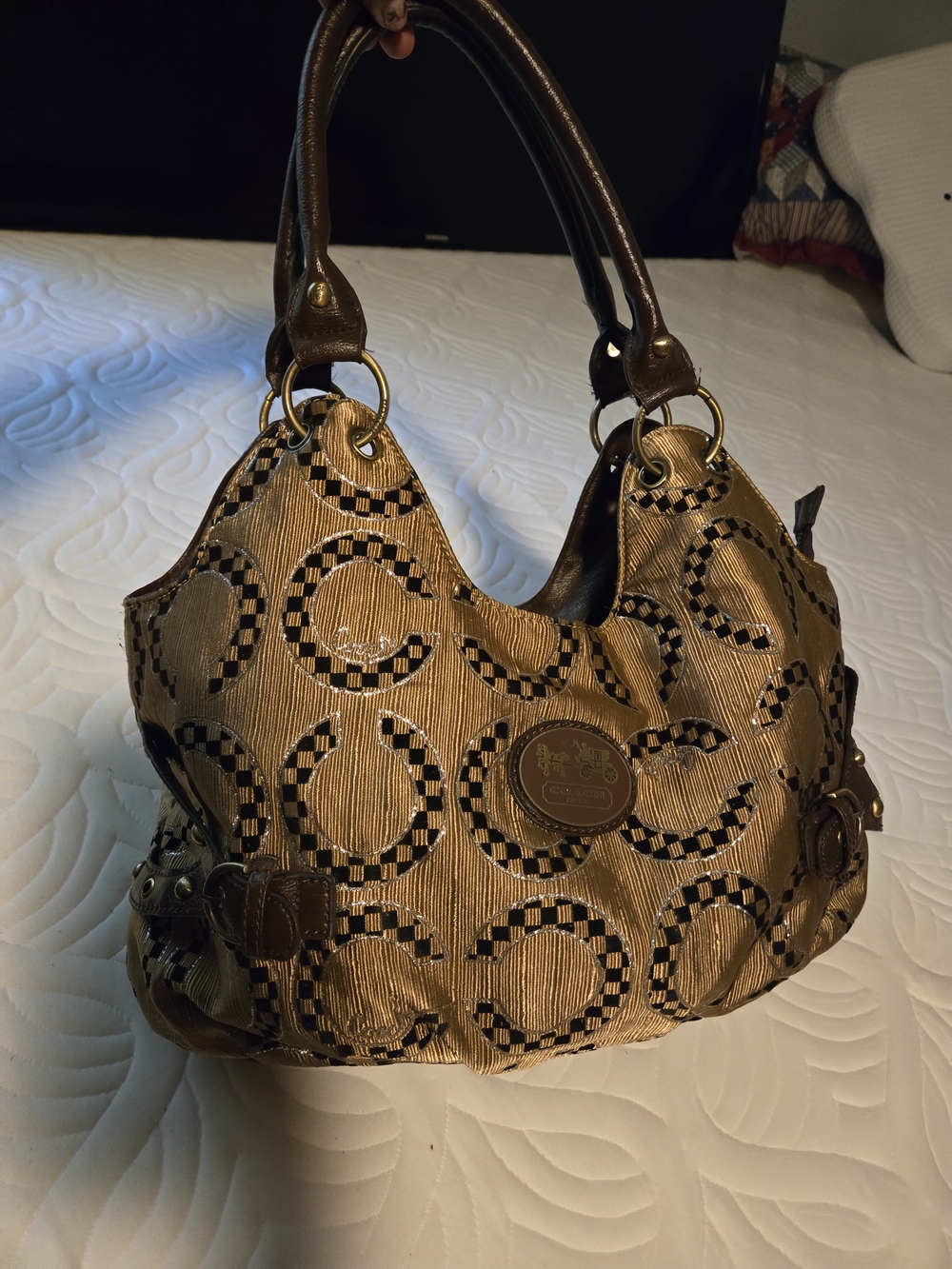 Coach vintage  Gold and Brown Circle Jacquard Hobo Shoulder Bag